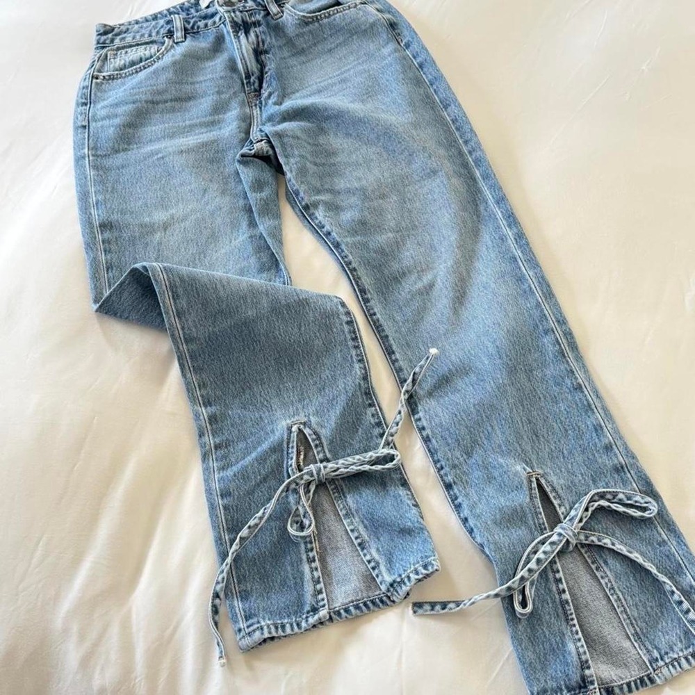 Hidden Jeans Womens Mid Rise Bow Tie Flare Bottom Blue Denim Jeans Size 26
